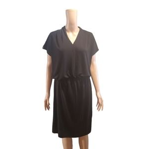 Talbots Size M Black Drop Elatic Waist Knit Stretch Boxy Minimalist Midi Dress